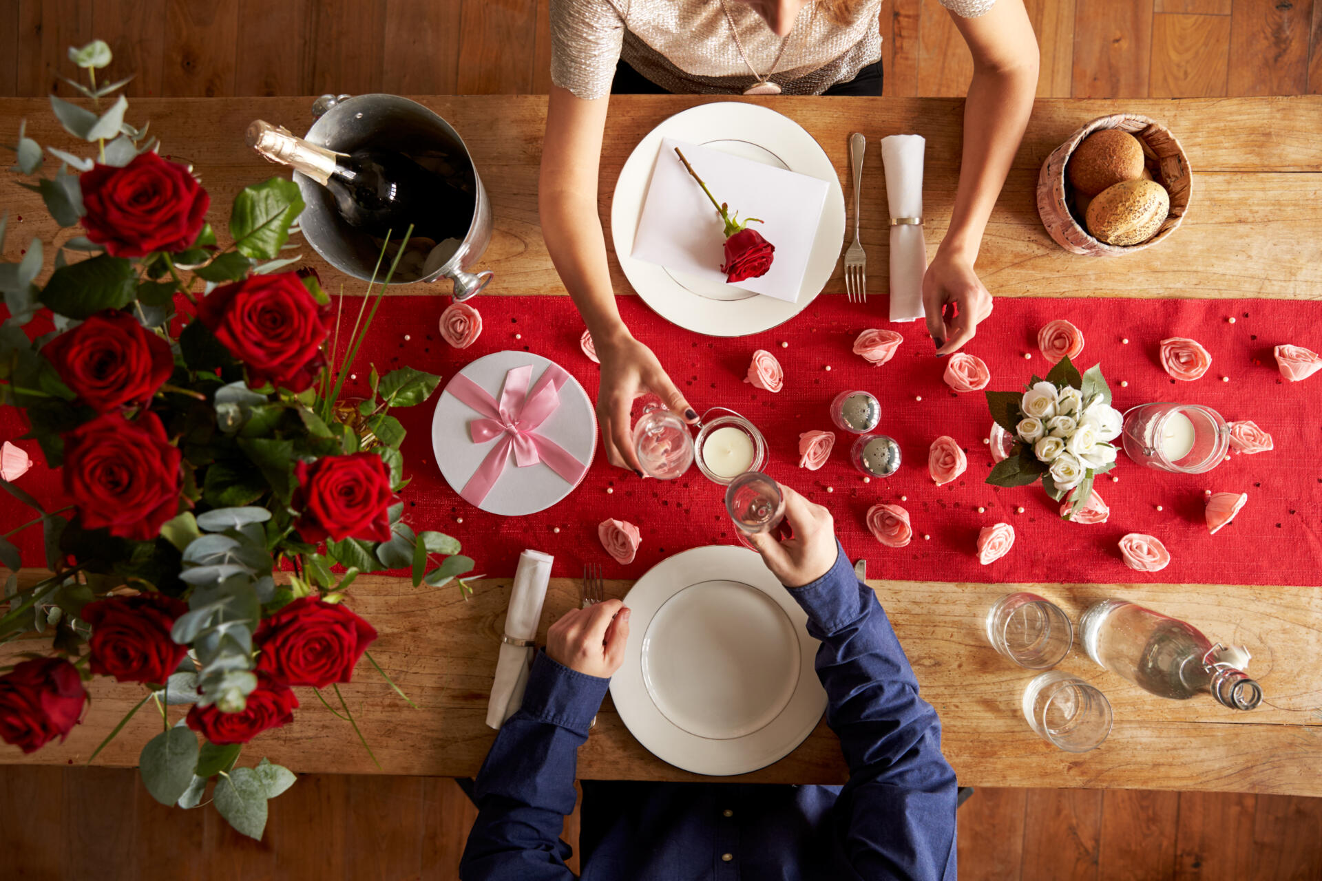 Romantic Table Setting for a Couple At Valentines Day Meal