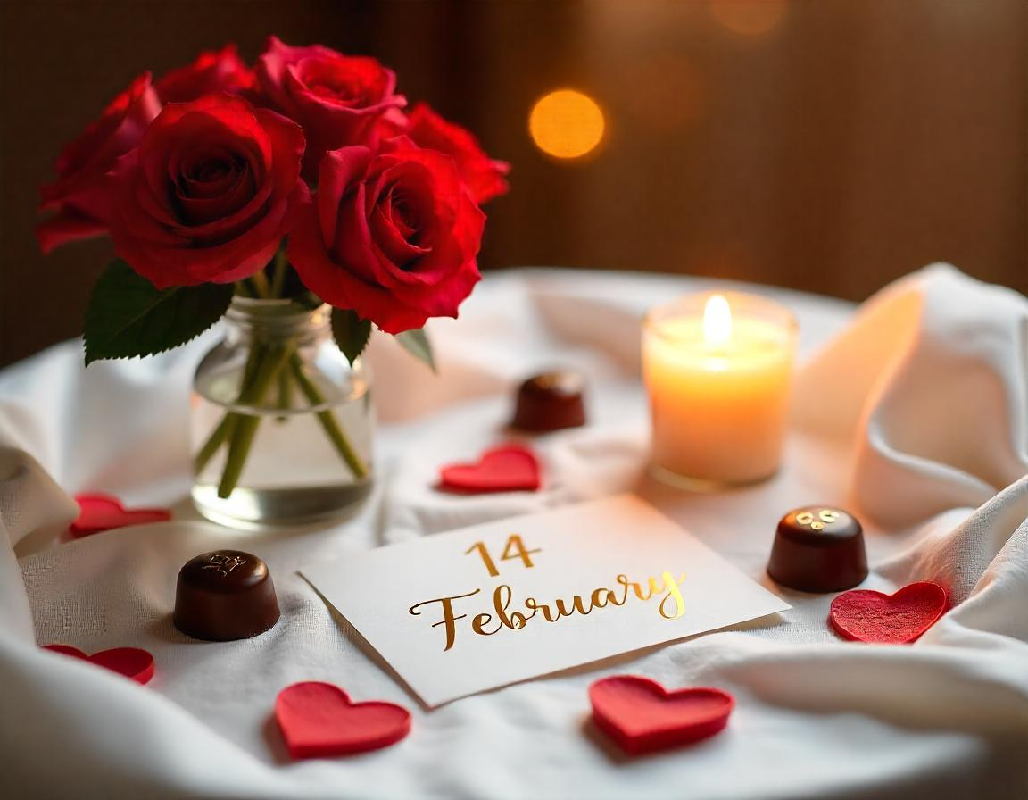 valentine's day table decoration with chocolates on the table and February 14th's post tag