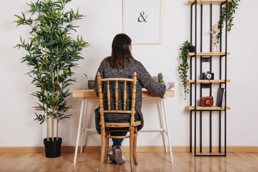 anonymous woman studying modern room - Boho Chic Home Office, Boho Home Office
