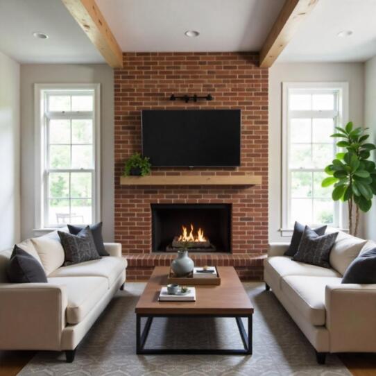 brick fireplace ideas with couches in front of fireplace