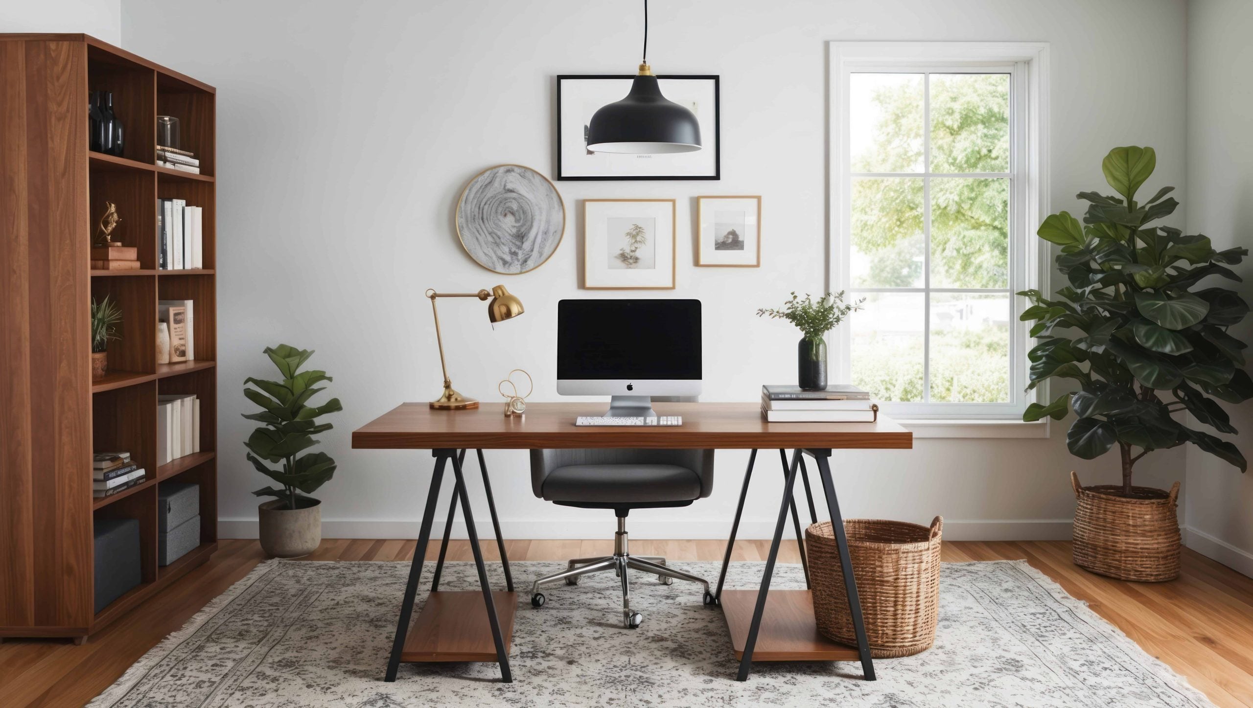 Modern home office with desk plant and cozy minimalist decor - Boho Chic Home Office, Boho Home Office