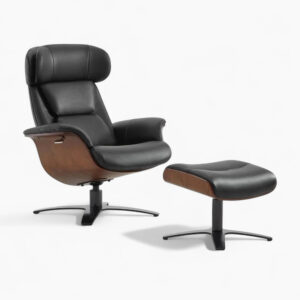 Elvin Leather Recliner and Ottoman Replica Black 1 - elvin leather recliner
