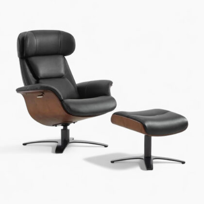 Elvin Leather Recliner and Ottoman Replica Black 1 - elvin leather recliner