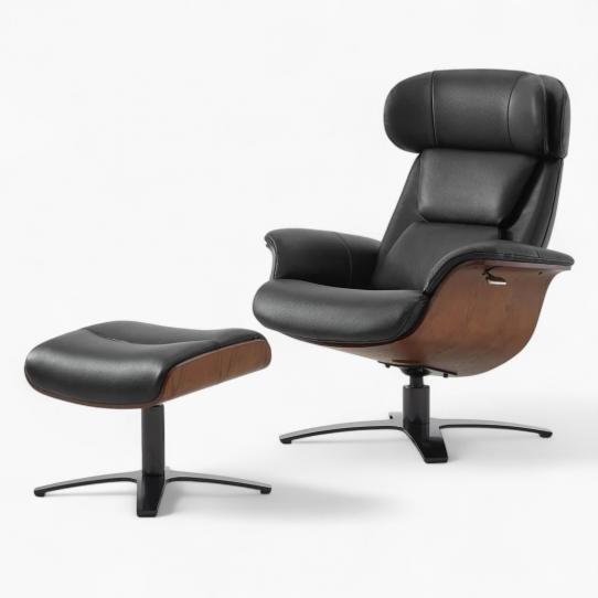 Elvin Leather Recliner And Ottoman Replica Black 1