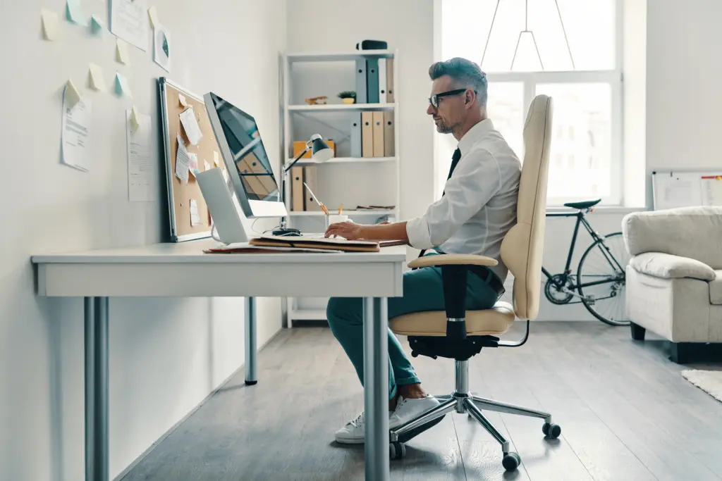 Business Is His Life Thoughtful Young Man Shirt Tie Working Using Computer While Sitting Office