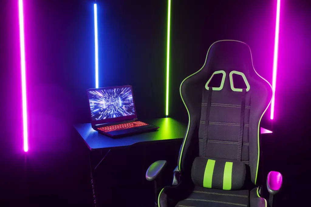 Cool Gaming Setup With Neon Lights Still Life