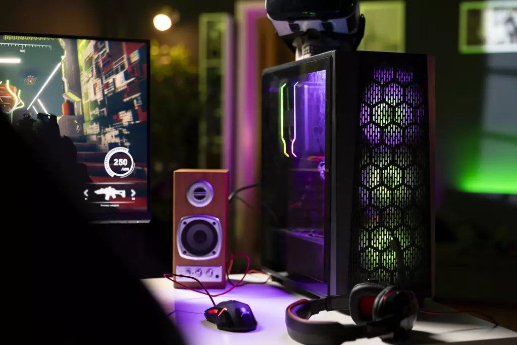 Pc Tower Mouse Headphones Display Vr Goggles Empty Apartment