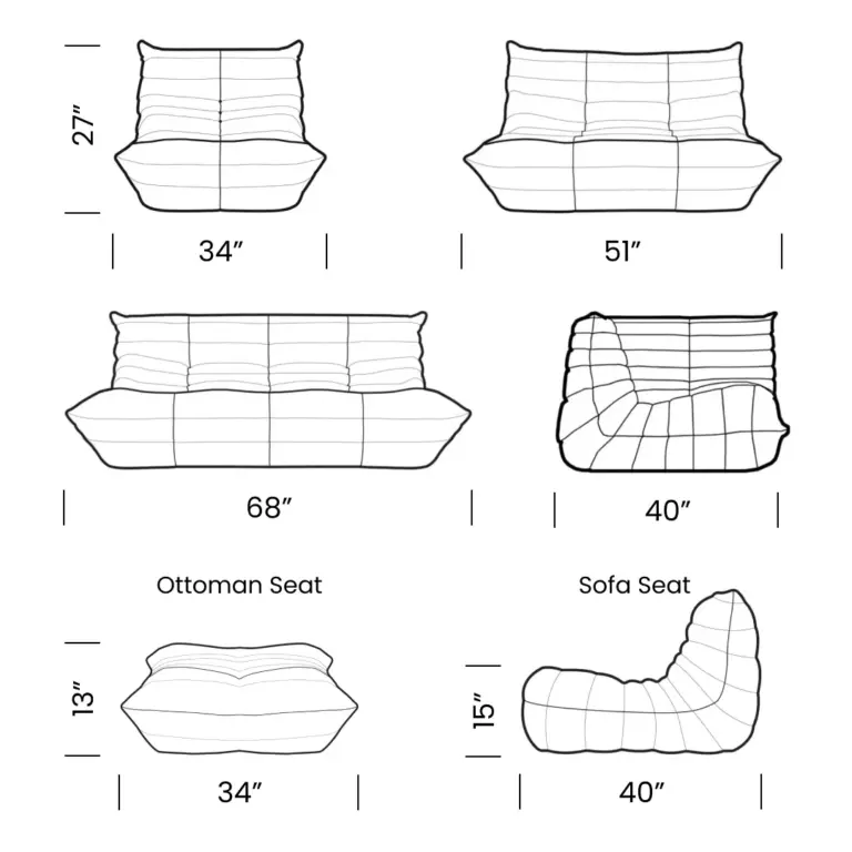 Togo Configuration Mobile Dimensions | Sohnne® Togo Configuration Mobile Dimensions - Togo Configuration