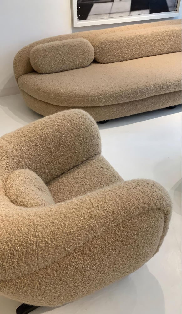 light brown boucle fabric sofa