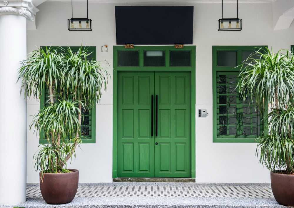 Asian house style with green door