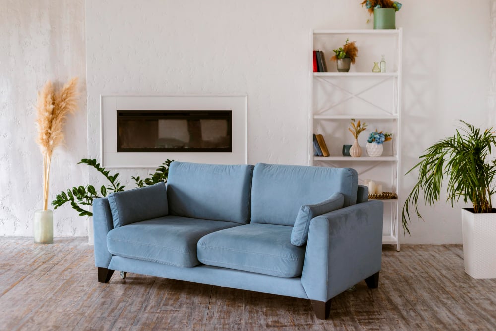 2148899445 | Sohnne® Stylish apartment living room with replica designer furniture offering a high-end look on a budget.