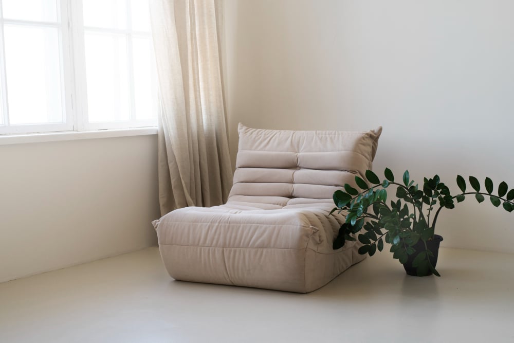 2149198561 | Sohnne® Low Japanese floor couch made with natural wood and linen upholstery, styled for a calm, minimalist home interior.