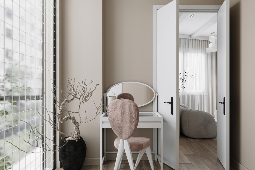 4954 | Sohnne® Decorating apartment entryway with soft lighting and modern furniture that creates a welcoming first impression for guests.