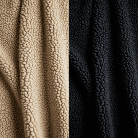 Close-up comparison of fleece and Sherpa fabrics side by side.