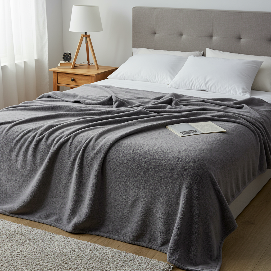 freepik soft fleece blanket draped over a bed in a cozy be 58996 | Sohnne® Soft fleece blanket draped over a bed in a cozy bedroom setting.