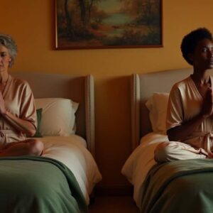 Twin bedroom layout with matching frames, linens, and subtle decor differences that create symmetry and personal style.