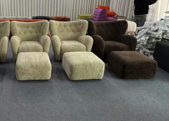 claire danaher - Tired Man Lounge Chair with Footstool - Natural Luxe Sheepskin