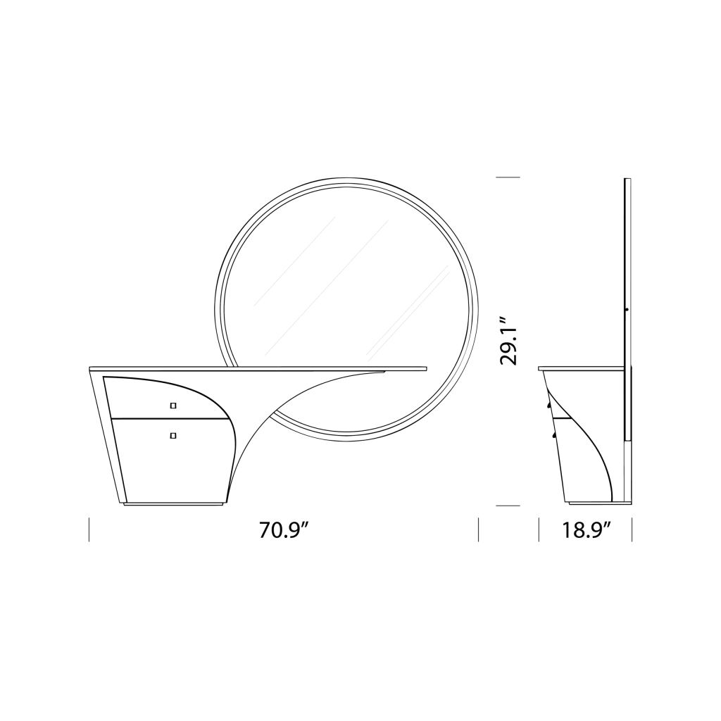 Jet Plane Vanity Tables in Grey Lacquered Wood Dimensions