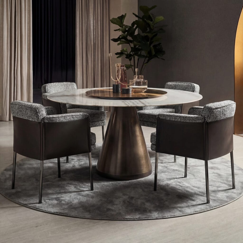 Shelley Dining Chair - Fabric Dark Brown Leather Cover (11)