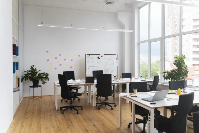 empty room with chairs desks - Office Layout Ideas, Office Layout, Office Chair, layout ideas