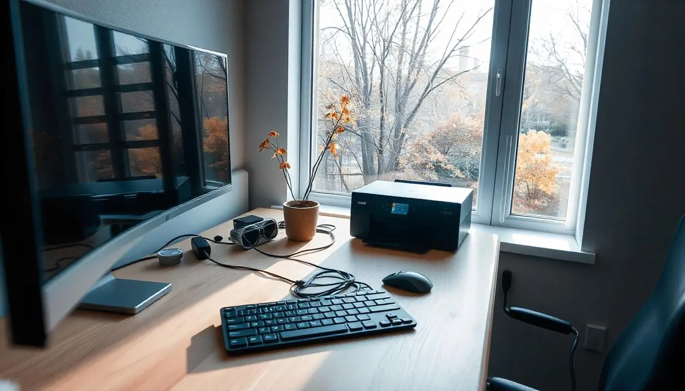 tech-friendly setup for small home office | best cable management, compact printer, wireless gadgets